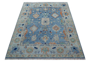 Traditional Turkish Design Blue And Beige 8x10 Hand knotted Wool Area Rug