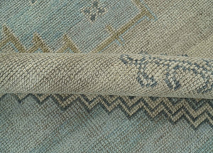 Traditional Medallion Design Blue and Beige Hand Knotted Wool Rug Custom Made