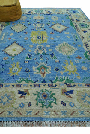 Traditional Turkish Design Blue And Ivory 8x10 Hand knotted Wool Rug