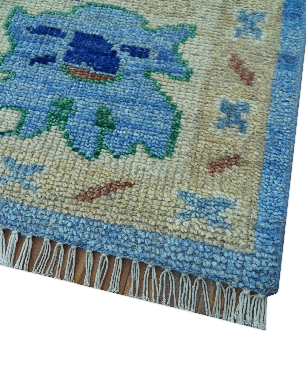 Traditional Turkish Design Blue And Ivory 8x10 Hand knotted Wool Rug