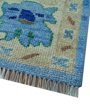 Traditional Turkish Design Blue And Ivory 8x10 Hand knotted Wool Rug