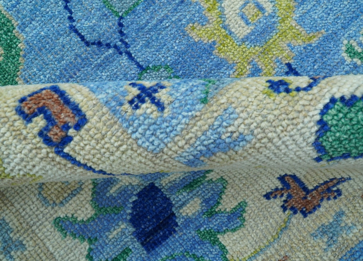 Traditional Turkish Design Blue And Ivory 8x10 Hand knotted Wool Rug
