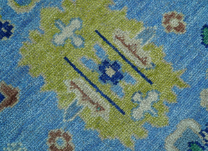 Traditional Turkish Design Blue And Ivory 8x10 Hand knotted Wool Rug