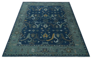 Traditional Turkish Design Hand Knotted Oriental Oushak Blue and Aqua Wool Area Rug