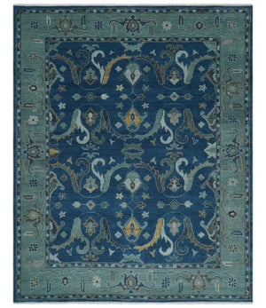Traditional Turkish Design Hand Knotted Oriental Oushak Blue and Aqua Wool Area Rug