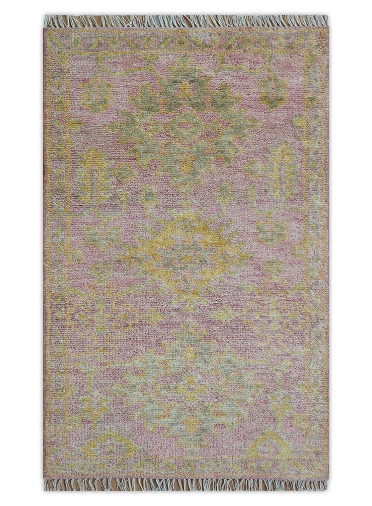 Traditional Turkish Design Pink Hand Knotted 3X5 Wool Rug