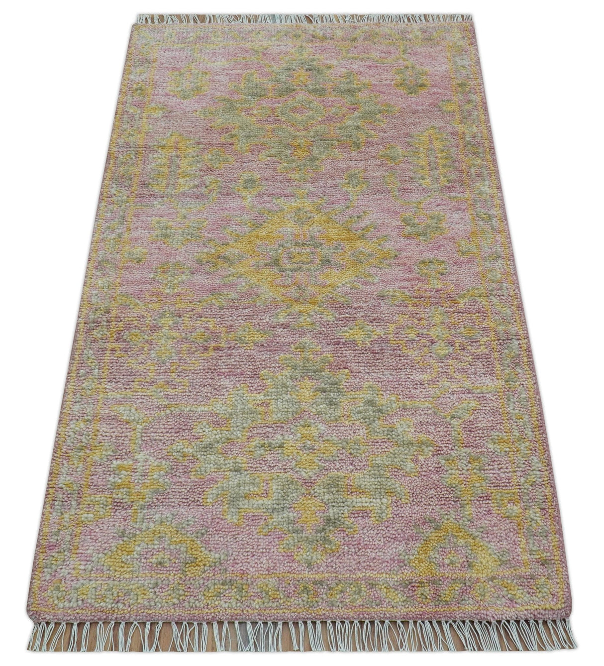 Traditional Turkish Design Pink Hand Knotted 3X5 Wool Rug