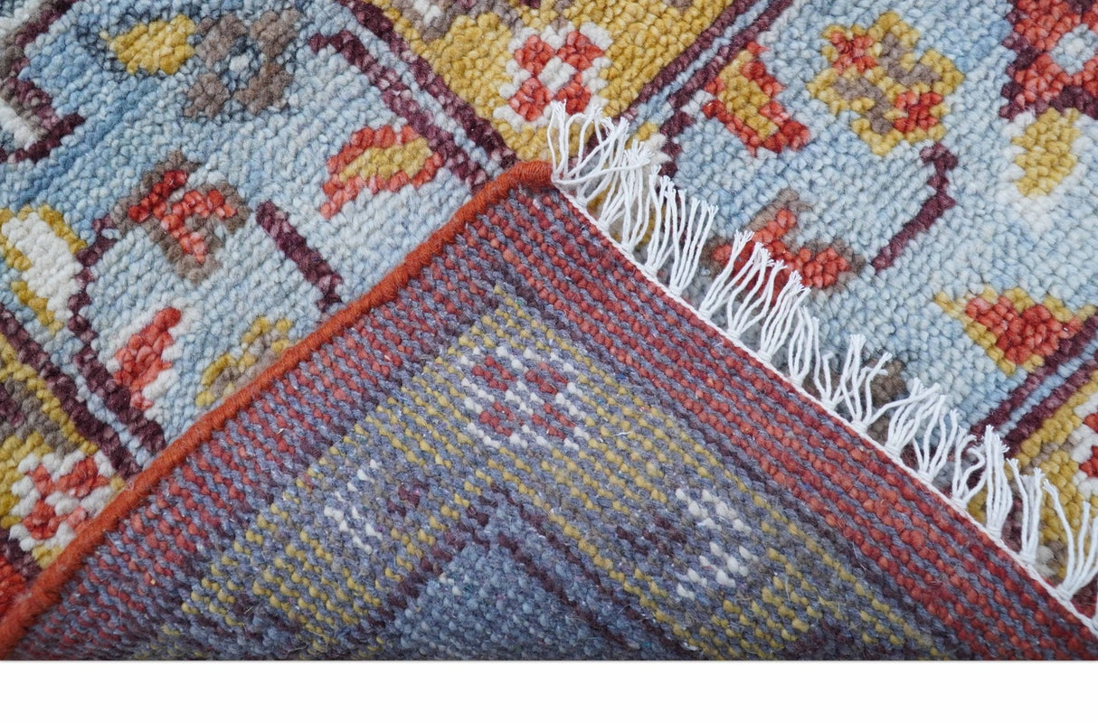 Traditional Turkish Design Rust And Blue Hand Knotted Wool Rug