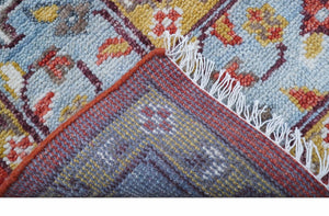 Traditional Turkish Design Rust And Blue Hand Knotted Wool Rug
