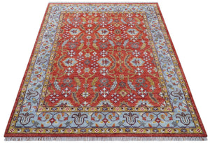 Traditional Turkish Design Rust And Blue Hand Knotted Wool Rug