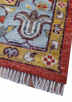 Traditional Turkish Design Rust And Blue Hand Knotted Wool Rug