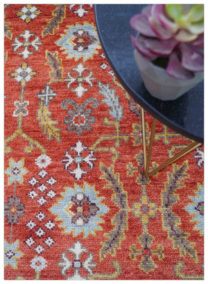Traditional Turkish Design Rust And Blue Hand Knotted Wool Rug