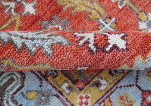 Traditional Turkish Design Rust And Blue Hand Knotted Wool Rug