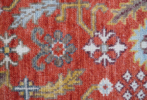 Traditional Turkish Design Rust And Blue Hand Knotted Wool Rug
