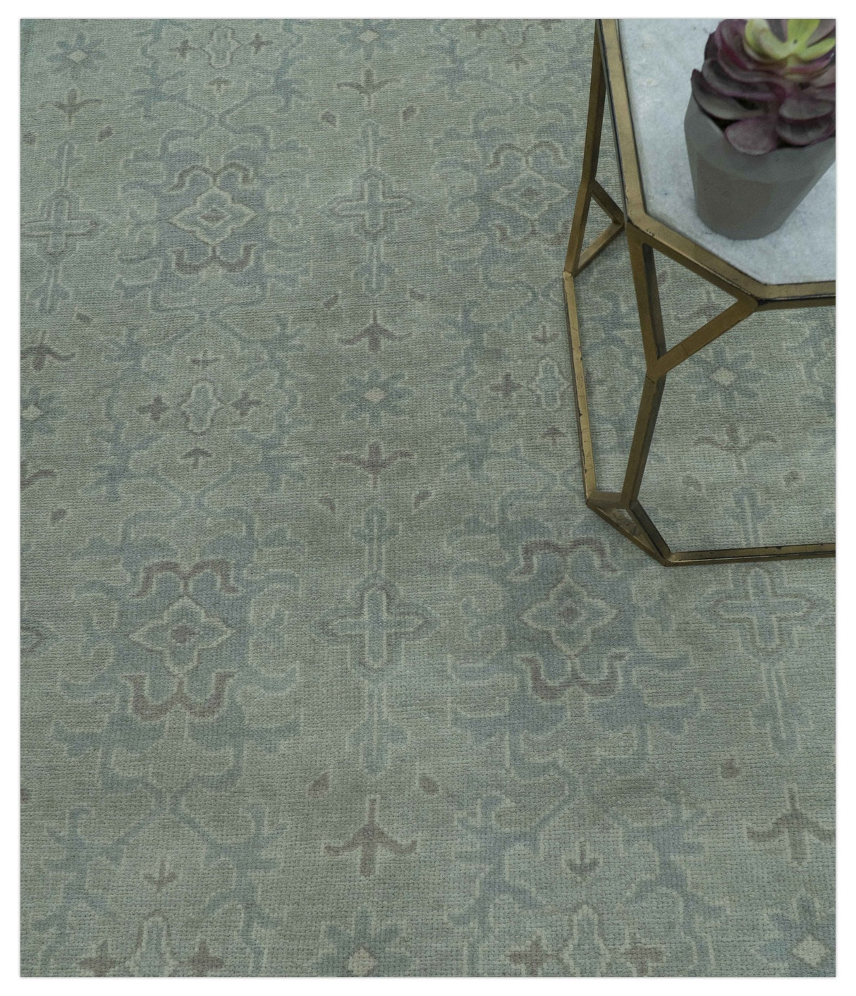 Traditional Turkish  Design Silver And Gray 6x8.7 Hand Knotted Wool Rug