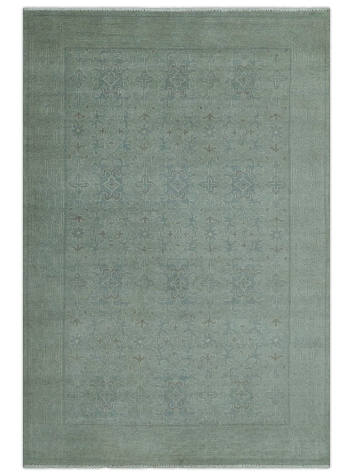 Traditional Turkish  Design Silver And Gray 6x8.7 Hand Knotted Wool Rug