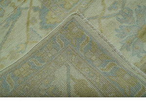 Traditional Turkish Oushak Design Beige And Blue Hand Knotted 12.4x15 Wool Area Rug