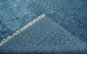 Transitional 8x11 Ivory and Blue Modern Abstract Hand knotted Wool and Art Silk Area Rug