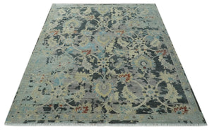 Transitional 9x12 Hand Knotted Silver, Charcoal and Beige Wool Area Rug