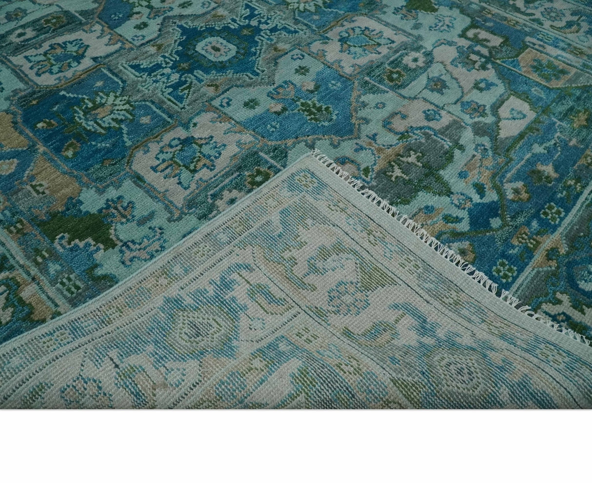 Transitional Aqua and Ivory Hand Knotted Antique 8x10 Traditional Wool Rug