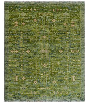 Transitional Design Green And Blue Hand Knotted Custom Made Wool Rug