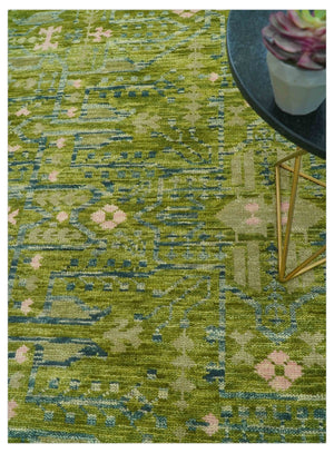 Transitional Design Green And Blue Hand Knotted Custom Made Wool Rug