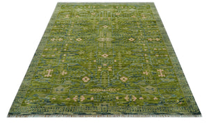 Transitional Design Green And Blue Hand Knotted Custom Made Wool Rug