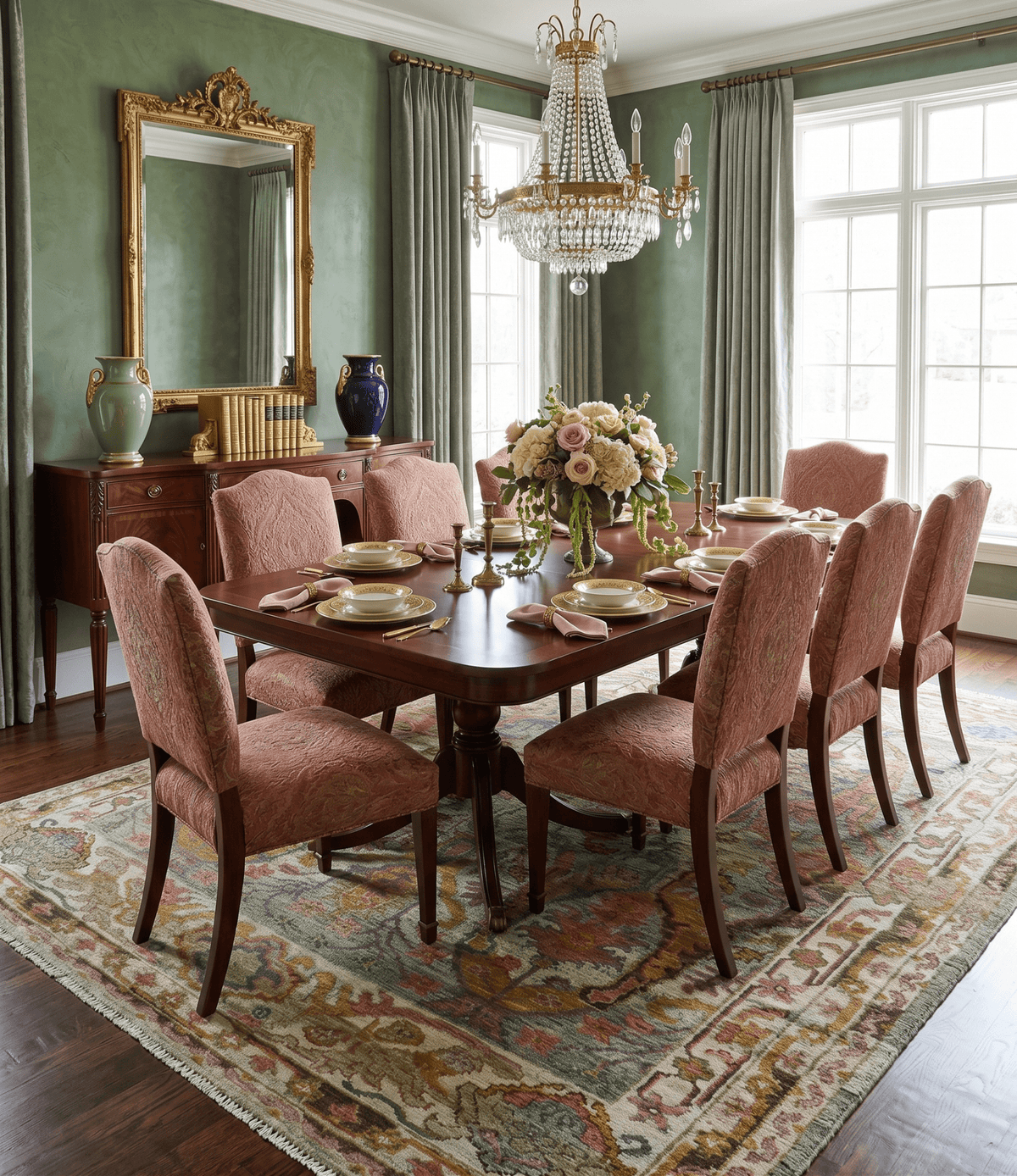 Ready to Ship Transitional Green, Silver and Gold Hand Knotted Wool rug