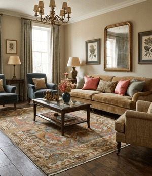 Ready to Ship Transitional Green, Silver and Gold Hand Knotted Wool rug