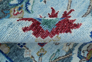 Transitional Oushak Design Red And Blue Hand Knotted Wool Rug