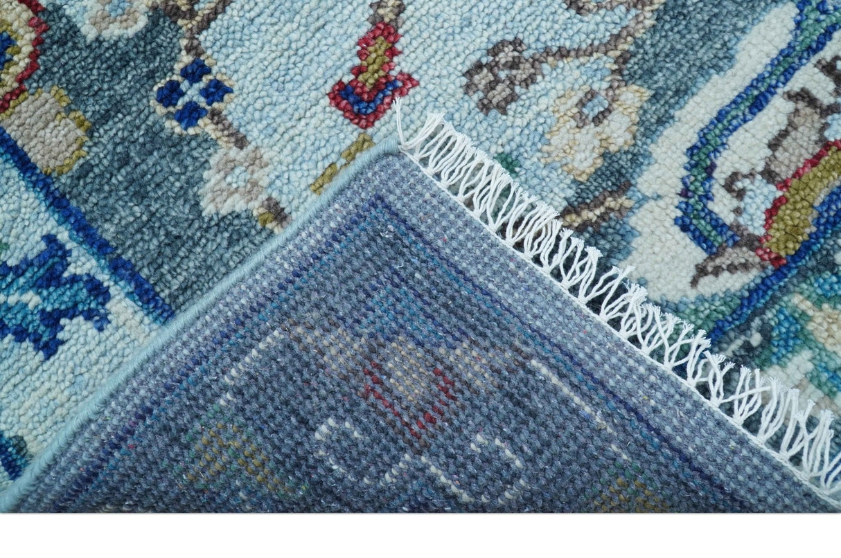 Transitional Oushak Design Red And Blue Hand Knotted Wool Rug