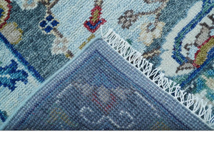 Transitional Oushak Design Red And Blue Hand Knotted Wool Rug