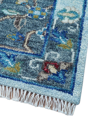 Transitional Oushak Design Red And Blue Hand Knotted Wool Rug