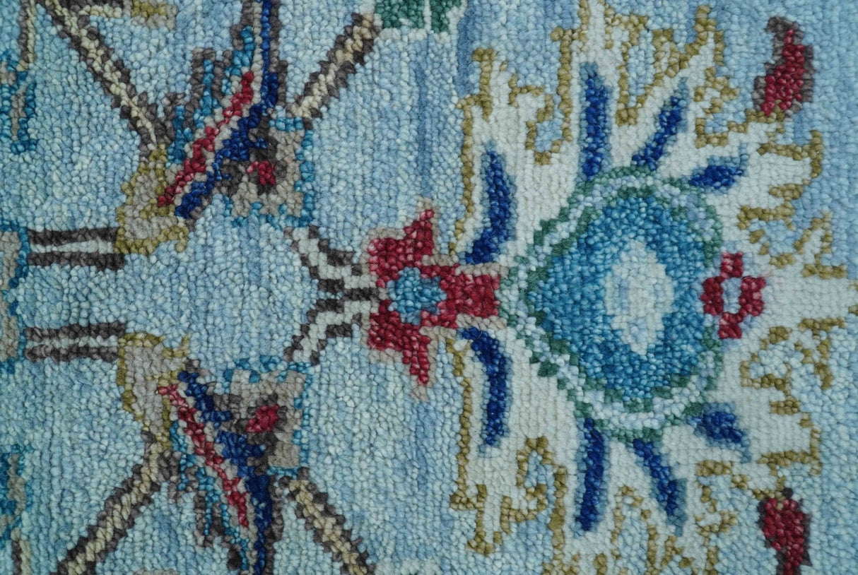 Transitional Oushak Design Red And Blue Hand Knotted Wool Rug