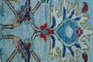 Transitional Oushak Design Red And Blue Hand Knotted Wool Rug
