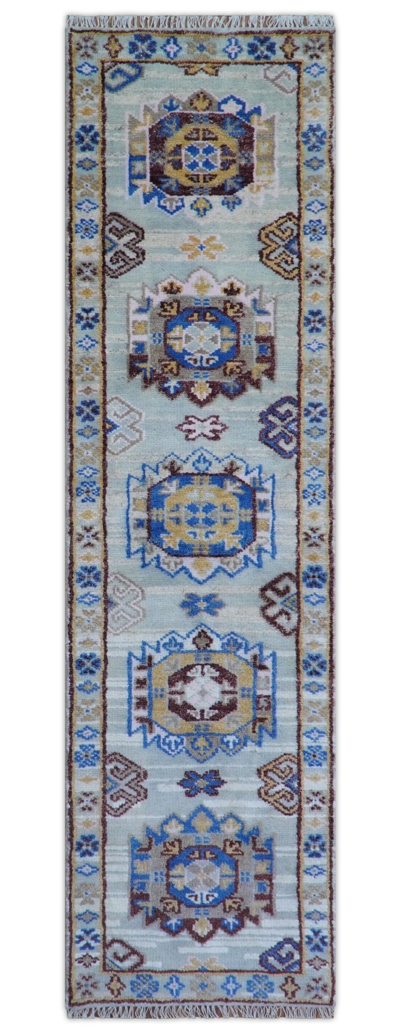 Transitional Silver And Brown Hand Knotted 2.7x10 Wool Rug