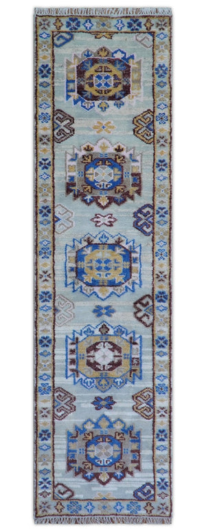 Transitional Silver And Brown Hand Knotted 2.7x10 Wool Rug
