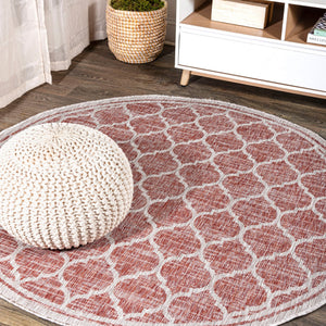 Trebol Moroccan Trellis Textured Weave Indoor/Outdoor Round Area Rug - Tuesday Morning - Area Rugs