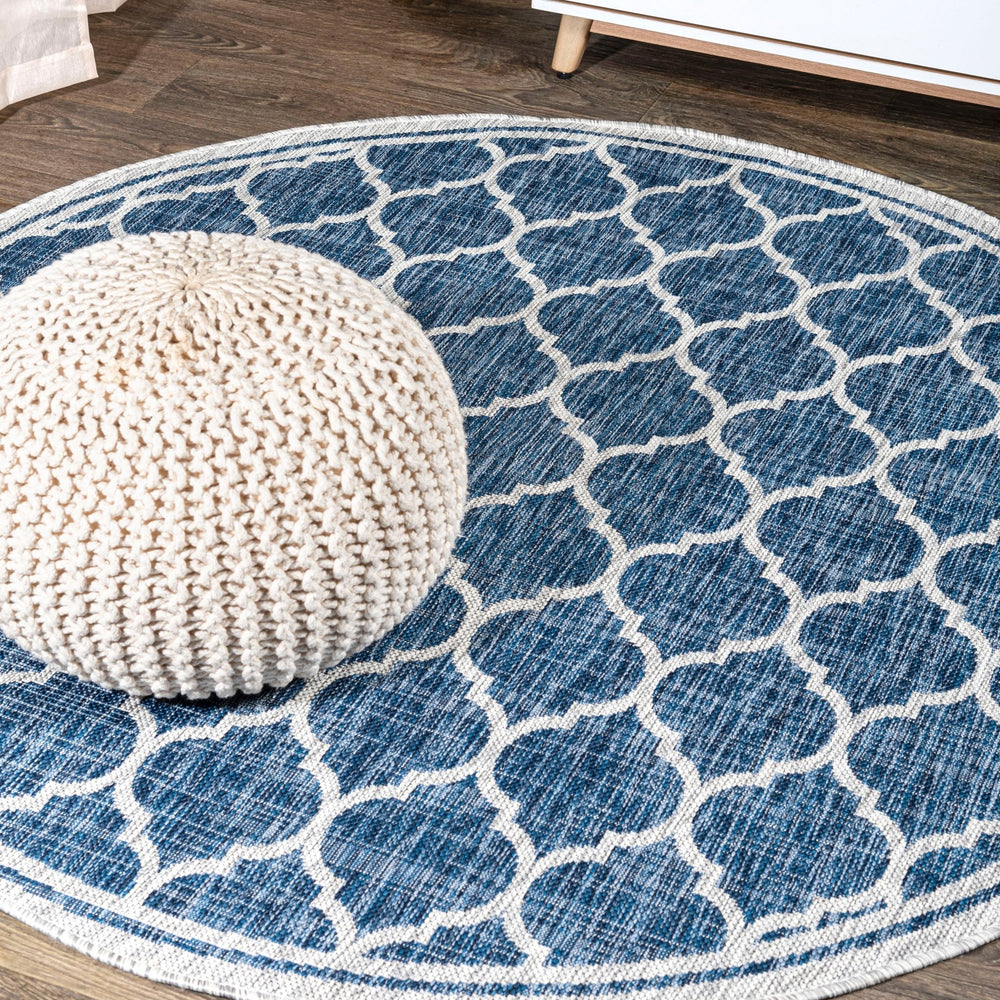 Trebol Moroccan Trellis Textured Weave Indoor/Outdoor Round Area Rug - Tuesday Morning - Area Rugs