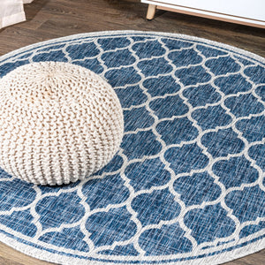Trebol Moroccan Trellis Textured Weave Indoor/Outdoor Round Area Rug - Tuesday Morning - Area Rugs