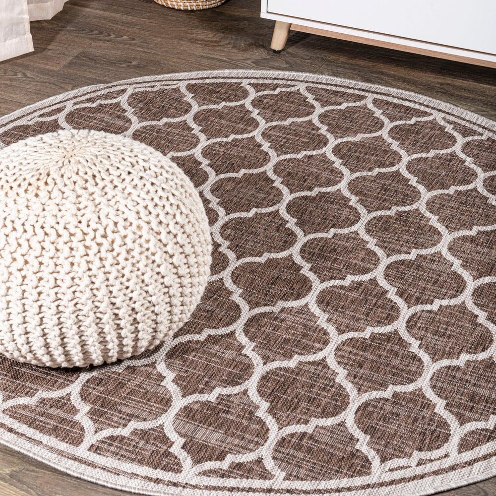 Trebol Moroccan Trellis Textured Weave Indoor/Outdoor Round Area Rug - Tuesday Morning - Area Rugs