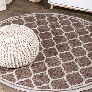Trebol Moroccan Trellis Textured Weave Indoor/Outdoor Round Area Rug - Tuesday Morning - Area Rugs