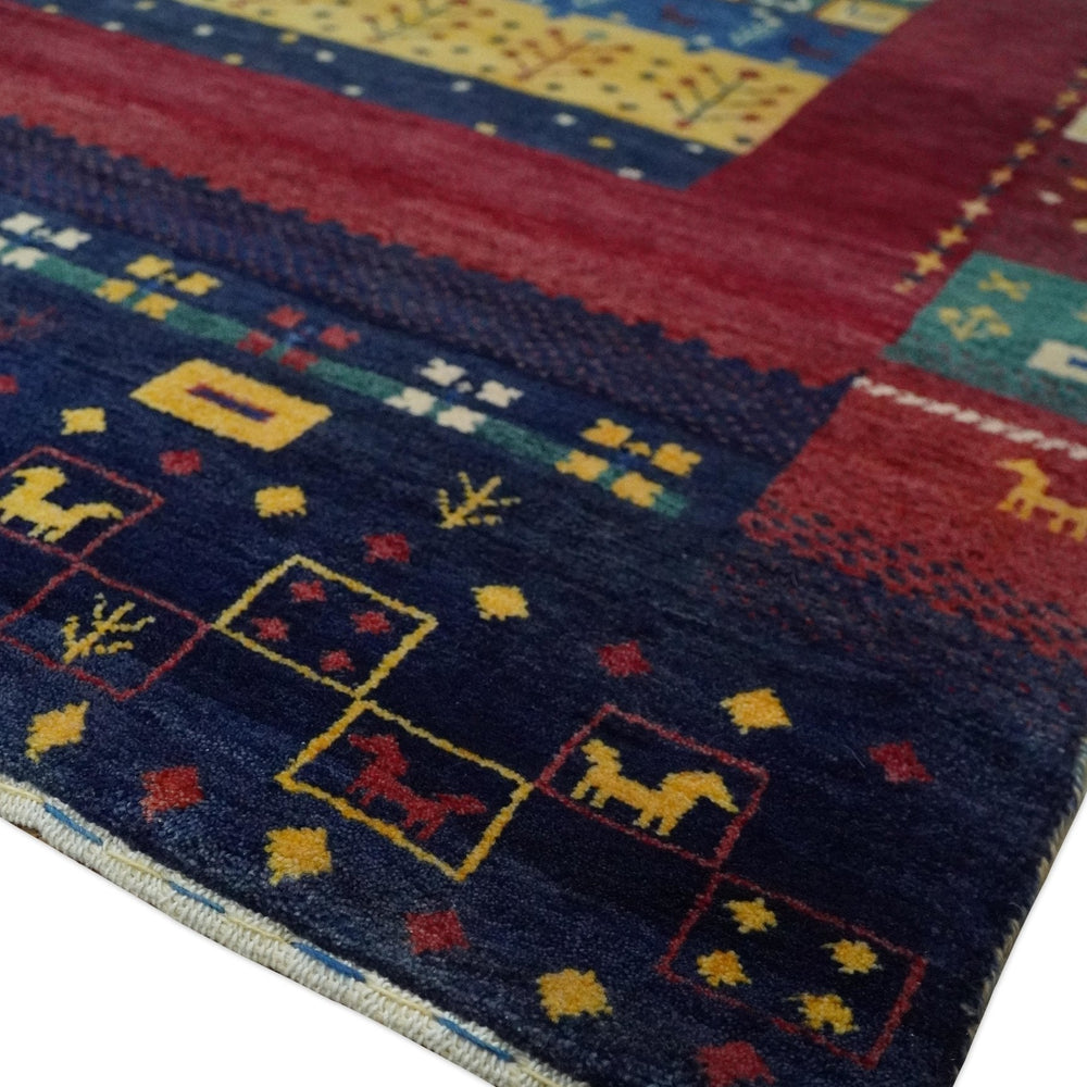 Tree 5x7 Multicolor Red and Blue Hand Knotted Wool Hand Made Lori Rug