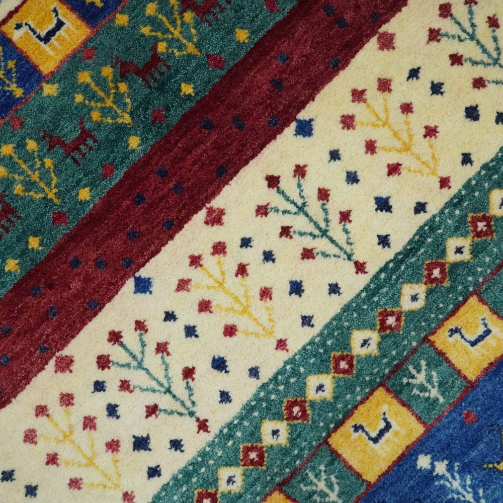 Tree 5x7 Multicolor Red and Blue Hand Knotted Wool Hand Made Lori Rug