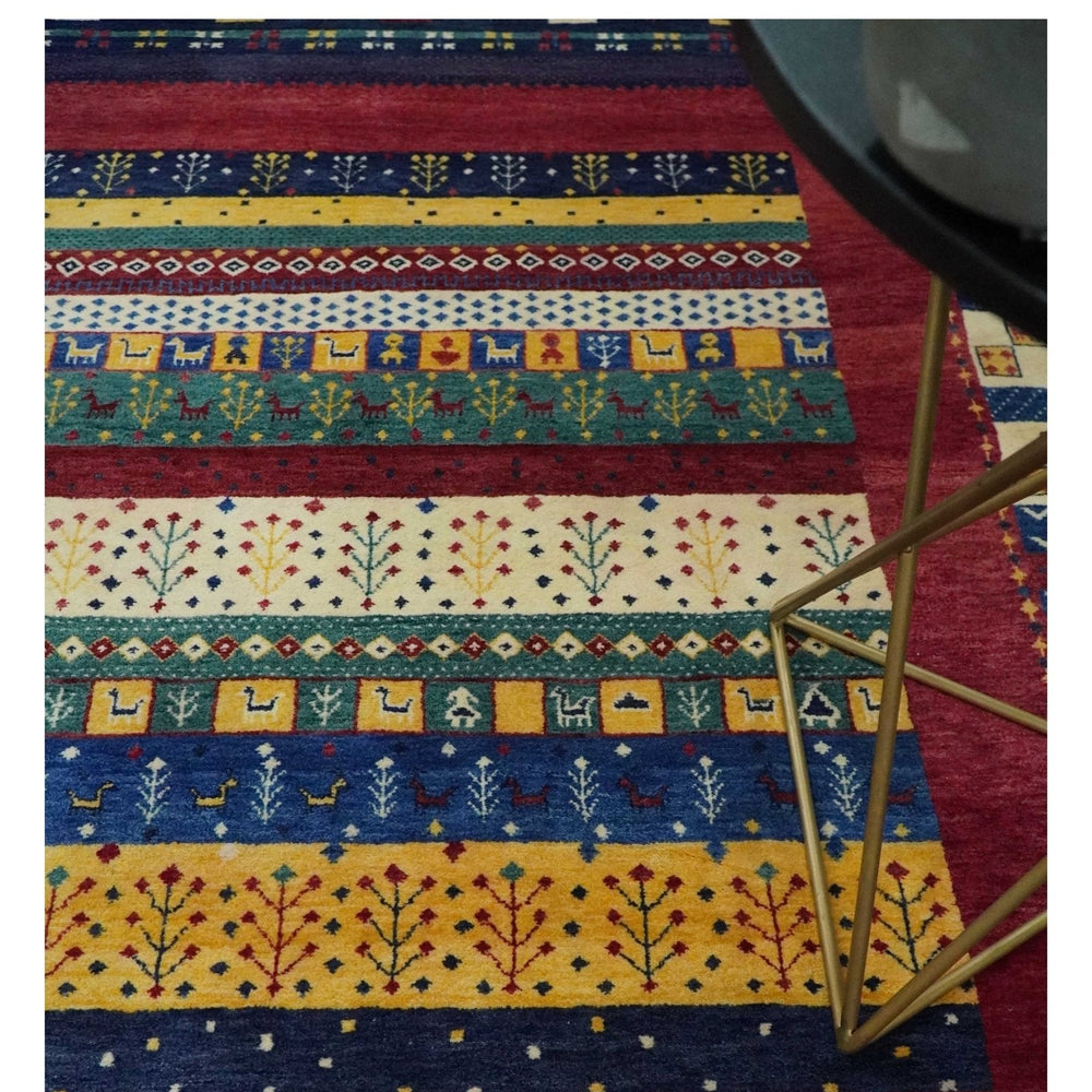 Tree 5x7 Multicolor Red and Blue Hand Knotted Wool Hand Made Lori Rug