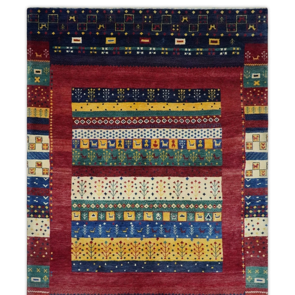 Tree 5x7 Multicolor Red and Blue Hand Knotted Wool Hand Made Lori Rug