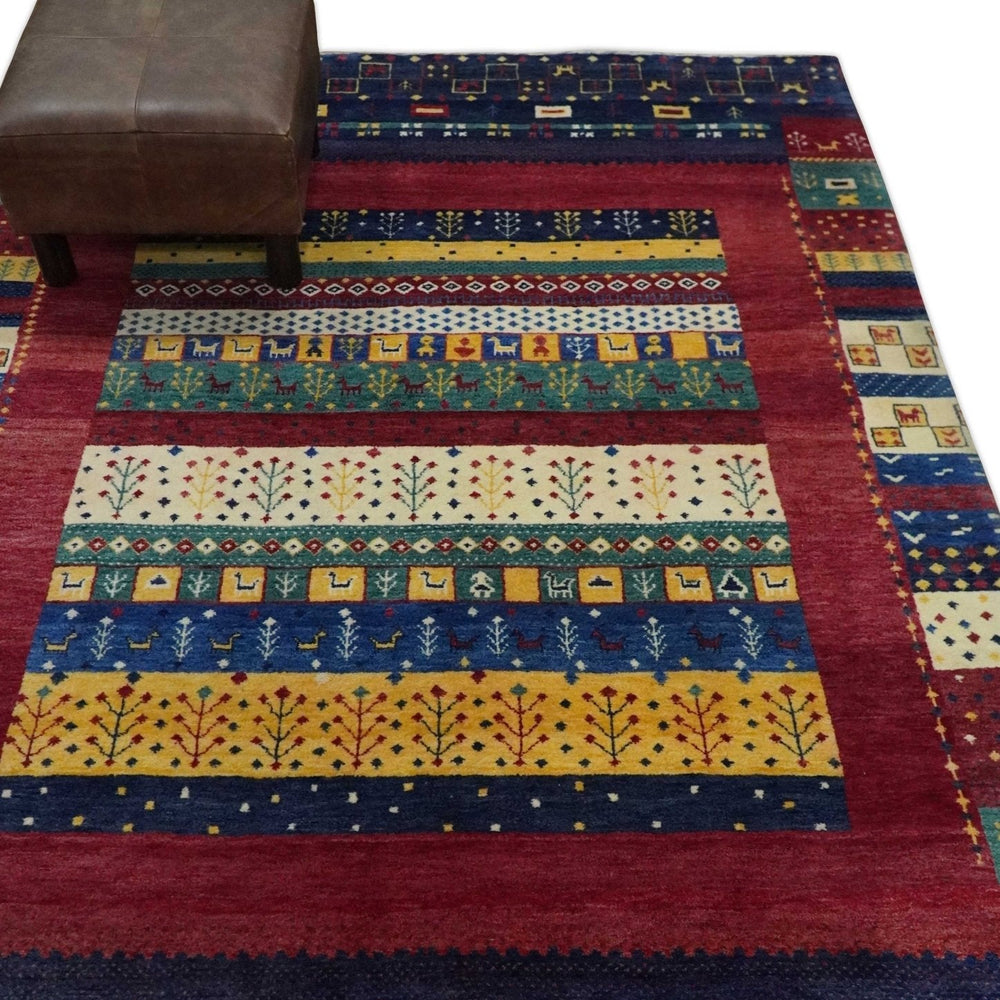 Tree 5x7 Multicolor Red and Blue Hand Knotted Wool Hand Made Lori Rug