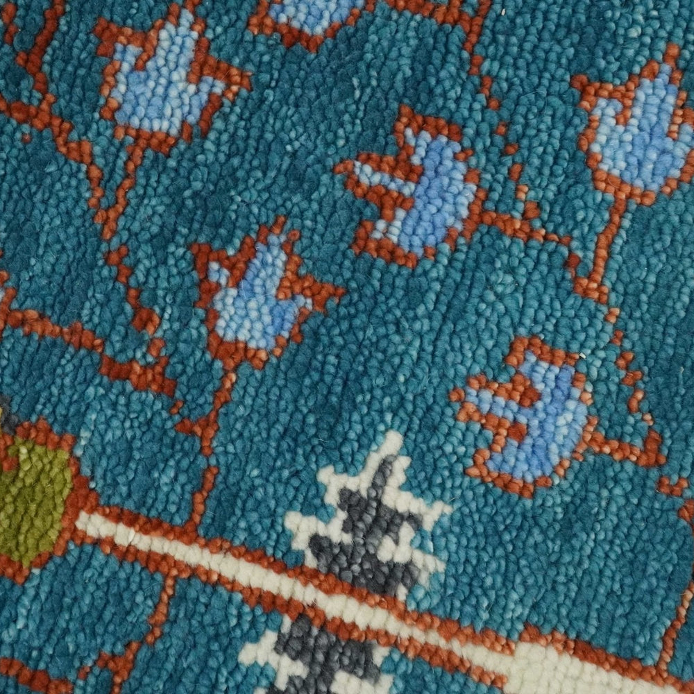 Tree of Life Traditional Hand Knotted Teal Blue and Ivory Custom Made Wool Area Rug