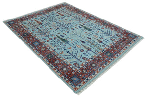 Tree of Life Hand Knotted Blue and Rust Oushak Custom Made Wool Rug