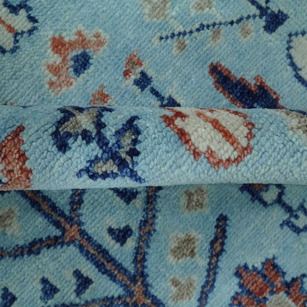 Tree of Life Hand Knotted Blue and Rust Oushak Custom Made Wool Rug